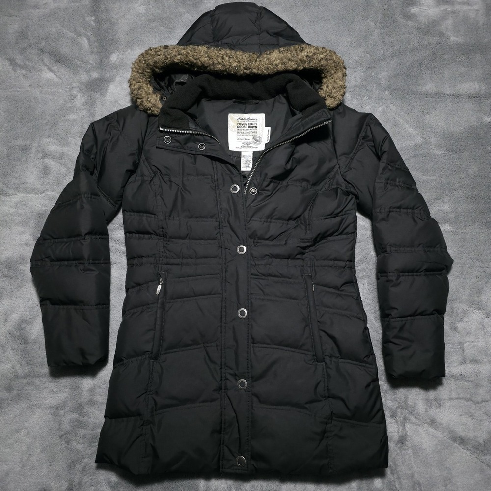 Eddie Bauer Coat Womens Medium Small 700 Fill Goose Down Parka Faux Fur Hooded